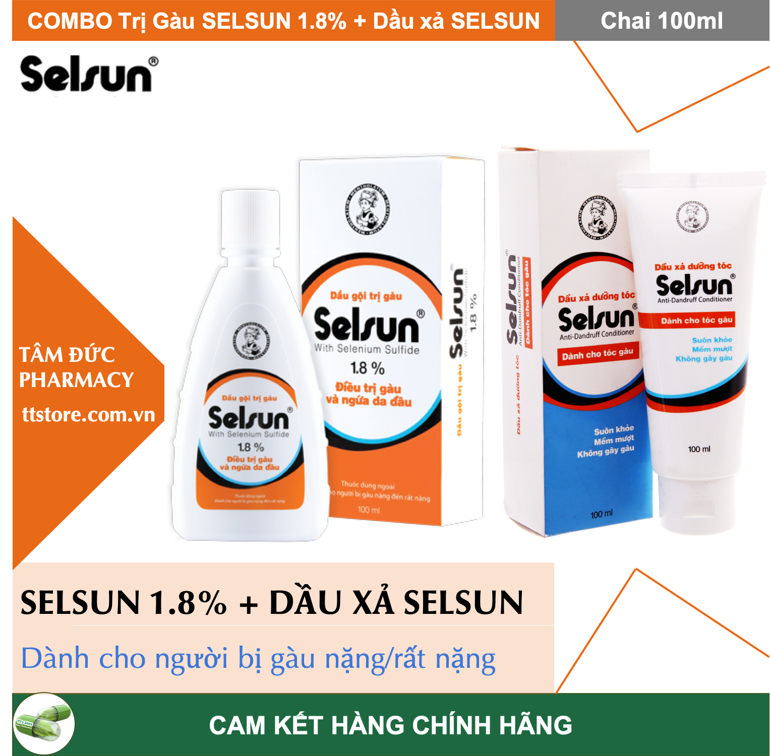 Combo Dầu Gội SELSUN 1.8% + Dầu Xả SELSUN [Chai 100ml]