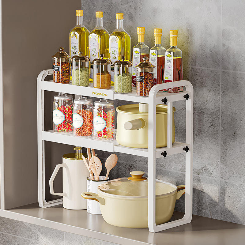 Telescopic kitchen rack microwave oven electric cooker rack household double-deck desktop storage bracket