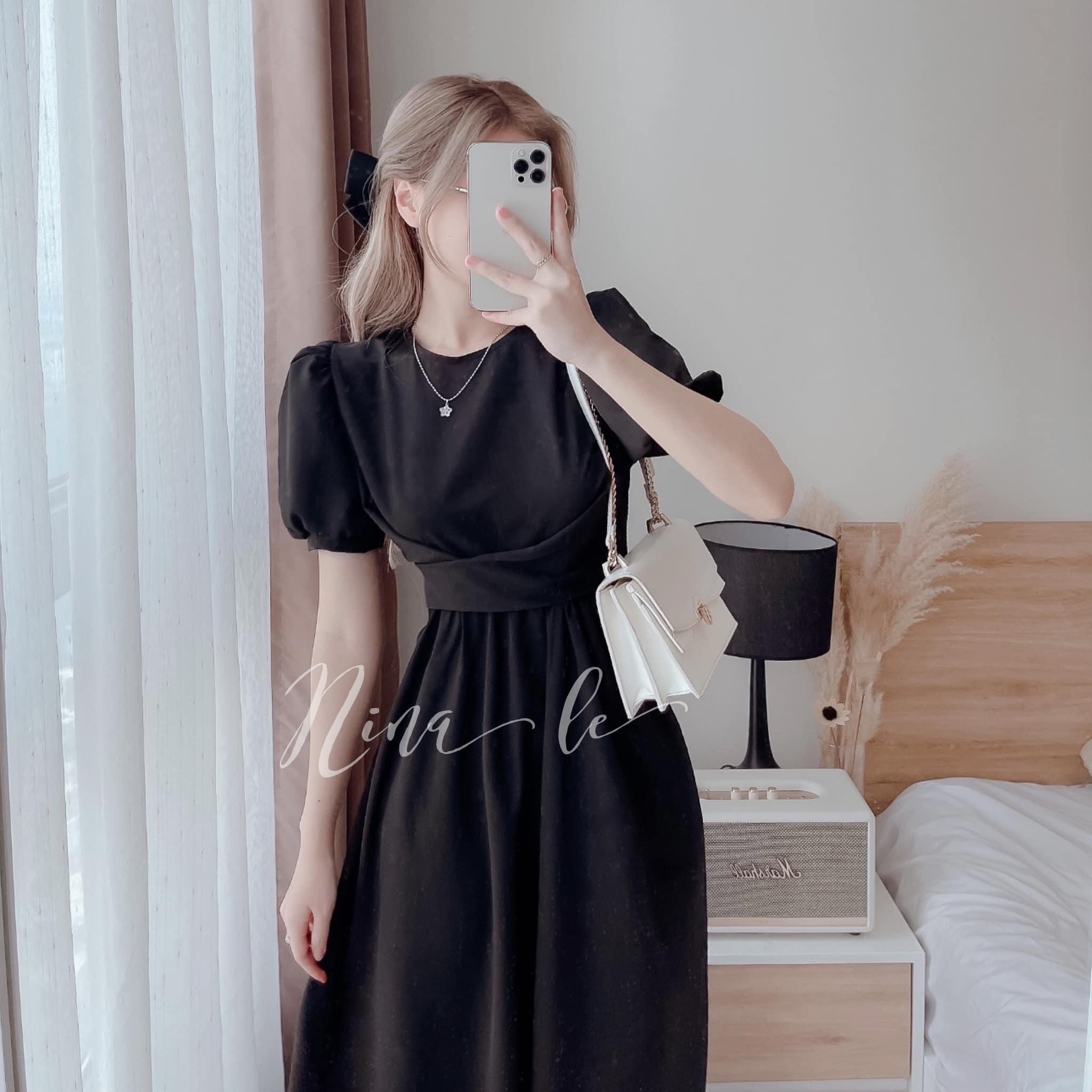 Đầm Nữ Tay Phồng Xoè Tiểu Thư Nhúng Eo