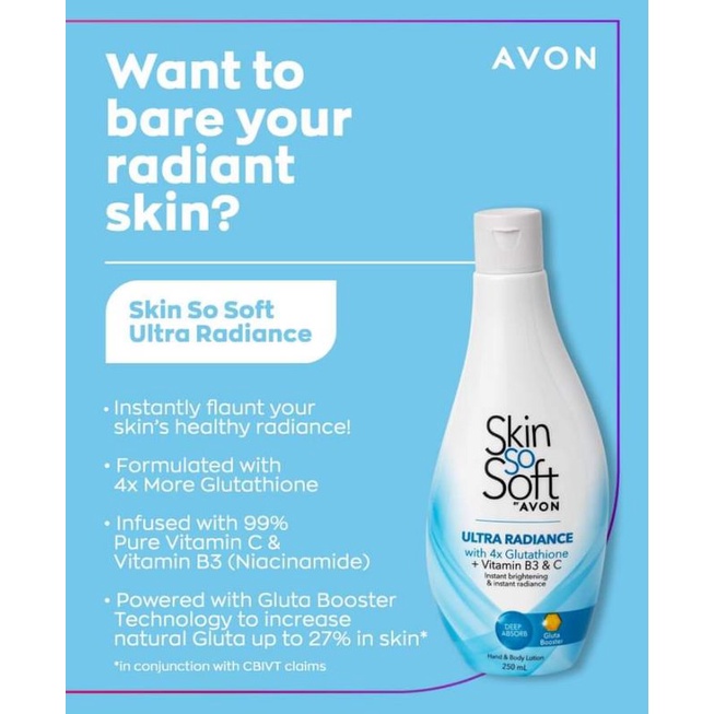 avon sss glutathione lotion price AVON Skin So Soft Ultra Radiance With 4x Glutathione Hand & Body Lotion  100ML-750ML main image 0
