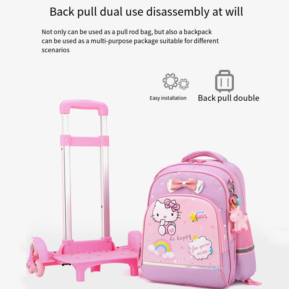 Anime Sanrio Trolley Schoolbag For Kids Hello Kitty Girls New Large Capacity Bag Waterproof Bags Rolling Backpack With Wheels Lazada PH