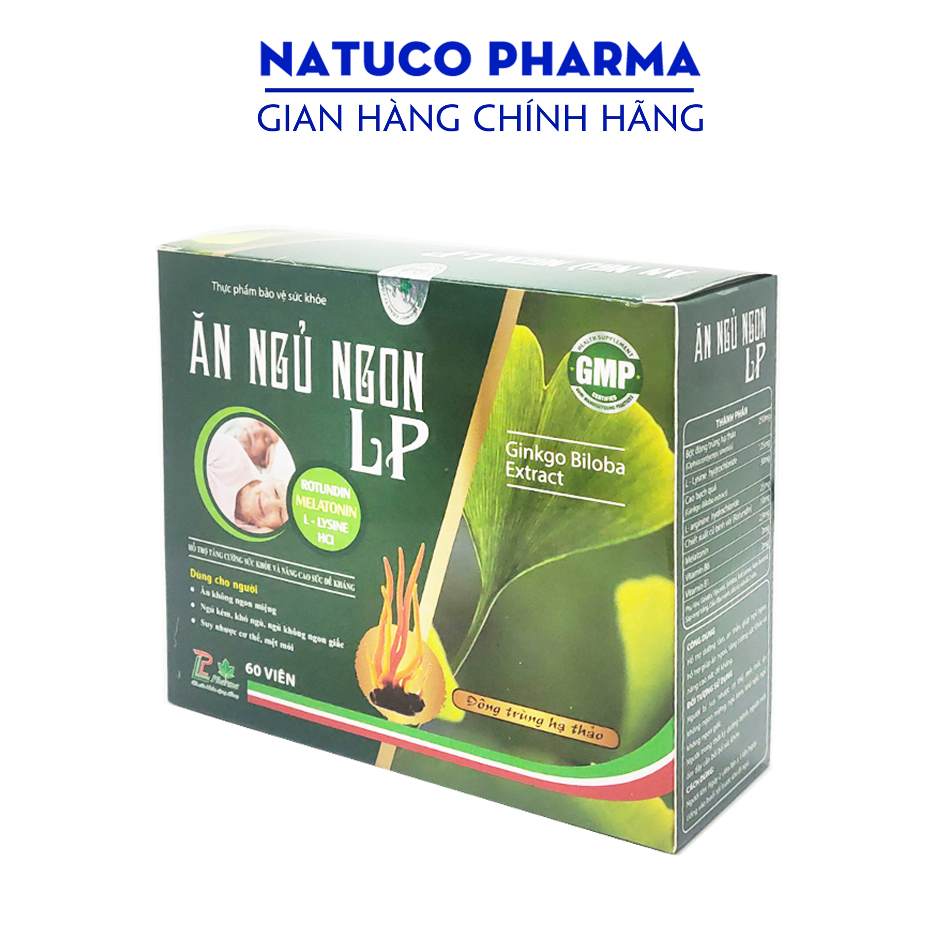 Viên uống Đông Trùng Hạ Thảo Ăn Ngủ Ngon LP bổ sung vitamin khoáng chất bồi bổ cơ thể - Hộp 60 viên kết hợp nhân sâm, sữa ong chúa, cao tỏi đen- Chuẩn GMP Bộ y tế