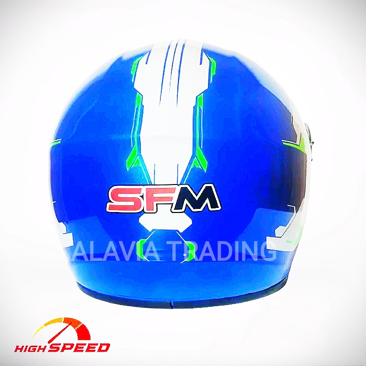 Full face bike helmet sfm high speed-blue and white graphics.