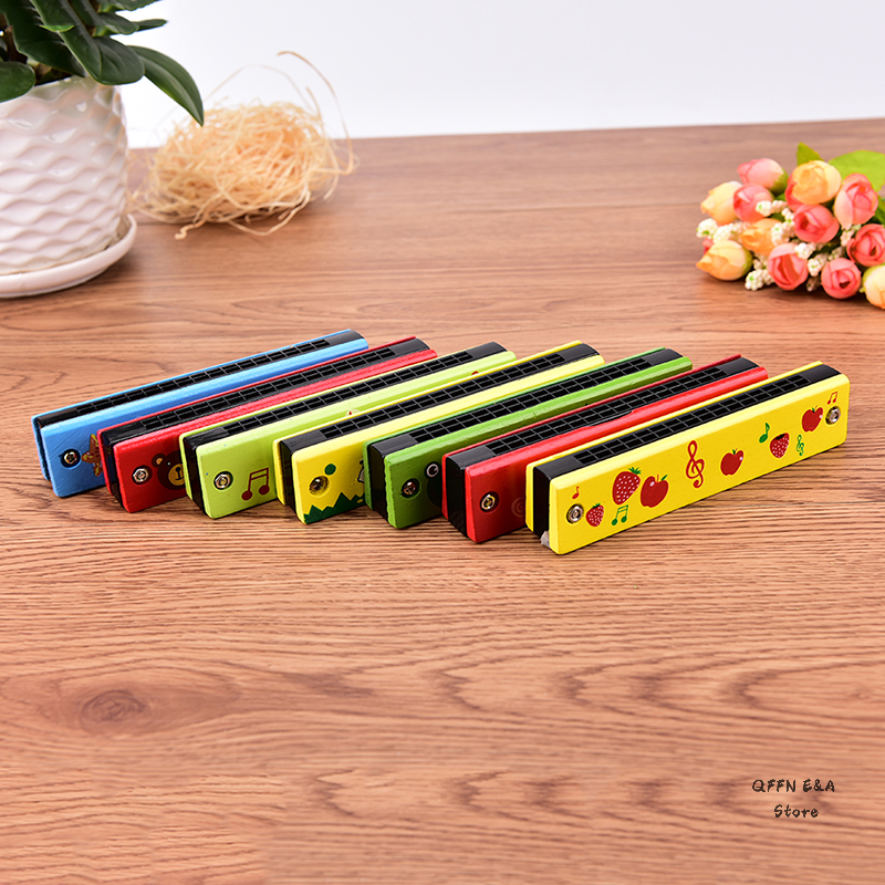 💖QFFN EA Store Kèn harmonica tremolo dễ thương nhạc cụ trẻ em 16 lỗ Đồ chơi giáo dục vỏ gỗ nhiều màu sắc