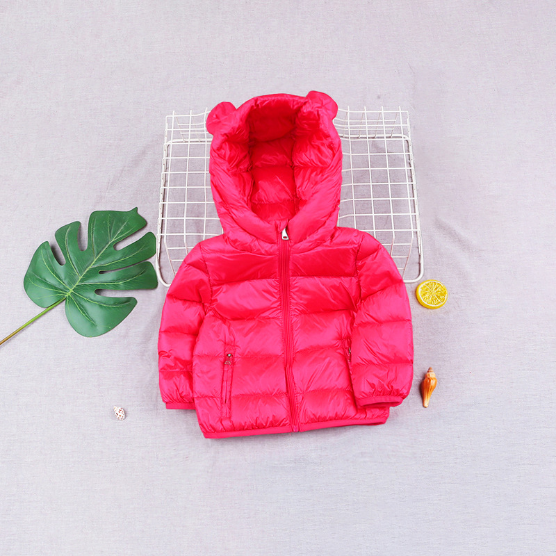 YA ZHOU LONG Girls' light down jacket 90 down white duck down jacket 1-3 years old Children's 3D Cartoon Bear Ears Hooded Jacket Comfortable and warm