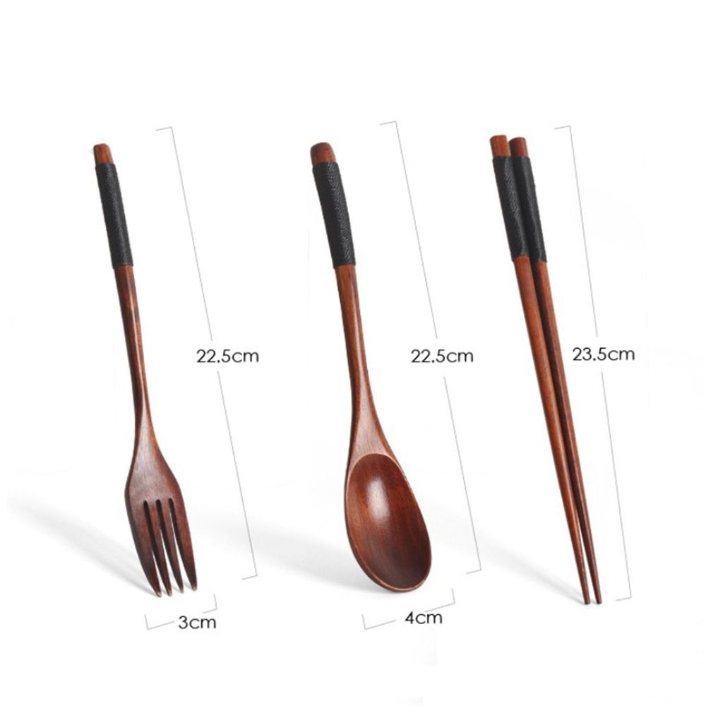 Rice Soups Gift Wooden Handmade Dinnerware Natural Kitchen Cutlery Tableware Utensils Sets Fork Chopsticks Spoon Set