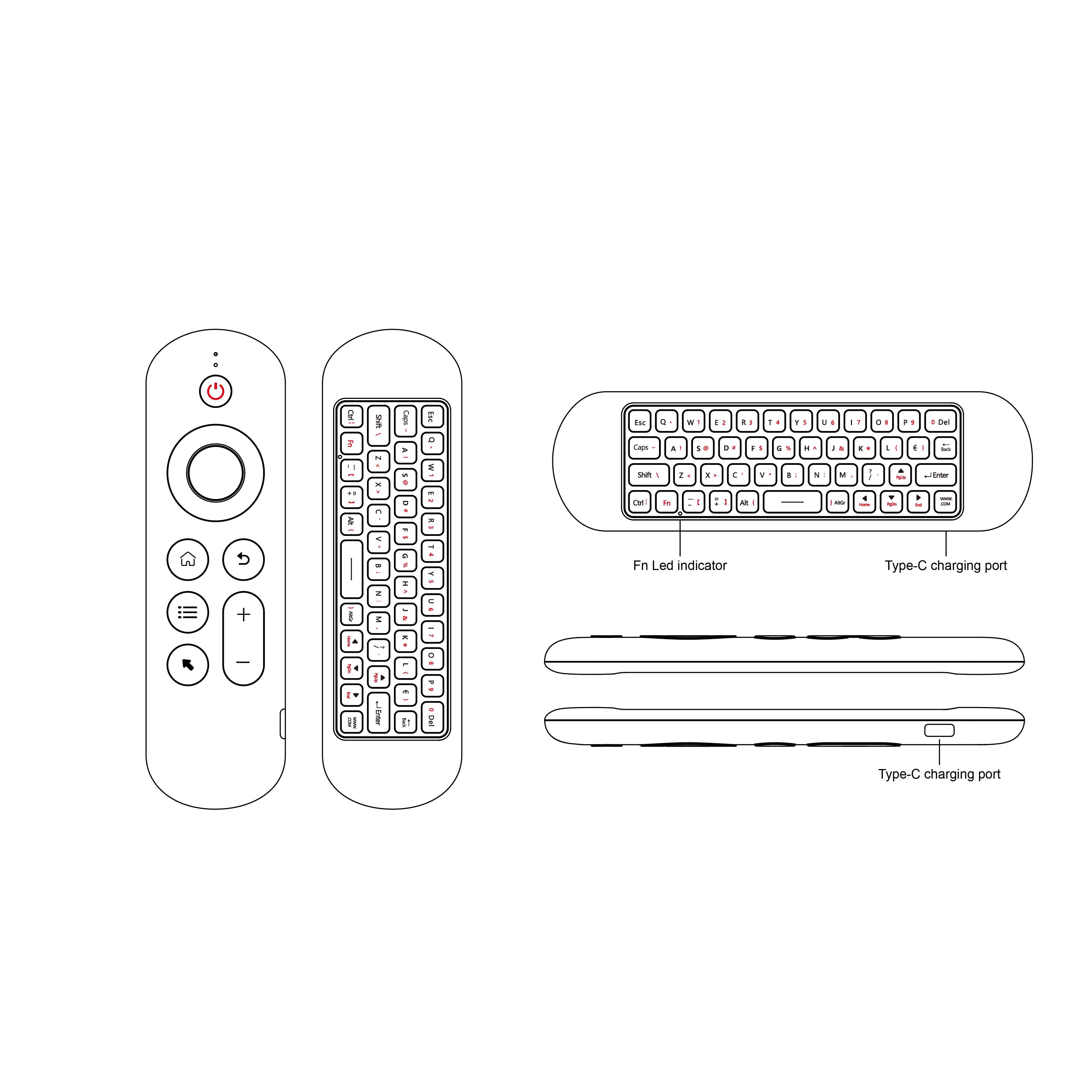 Không khí nhỏ chuột bàn phím không dây 2.4G BT chế độ kép đèn nền điều khiển từ xa cho TV