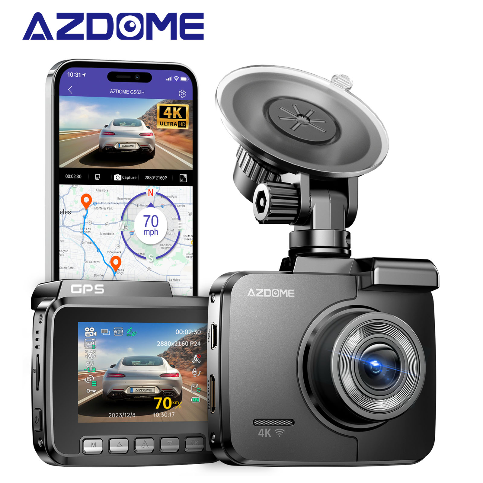 Original AZDOME GS63H Dash Cam 4K UHD Recording Car Camera Video