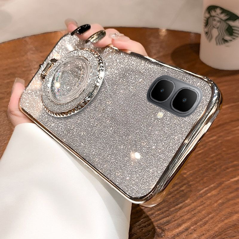 New Phone case Tecno Spark Go2 POP10 Back cover with Liquid Glitter Quicksand hourglass Stand Holder Luxury Shiny Gradient Plating Girls Slim for Tecno Spark Go 2 POP 10 case.