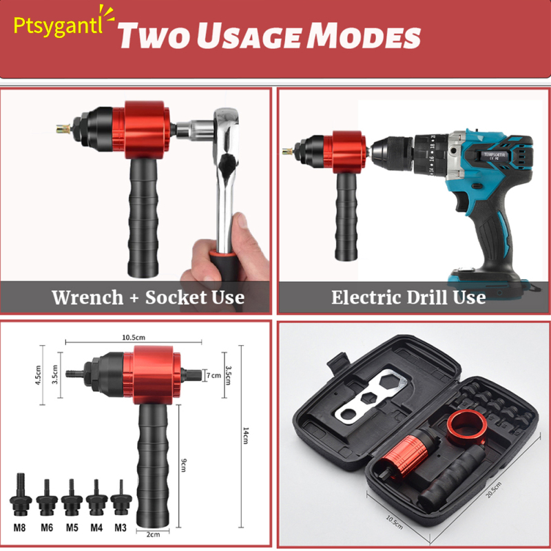 Ptsygantl Lanlan M3-m8 Electric Rivet Gun Rivet Nut Drill Bit Adapter Insert Nut Riveting Tool For Electric Drill/hand Wrench