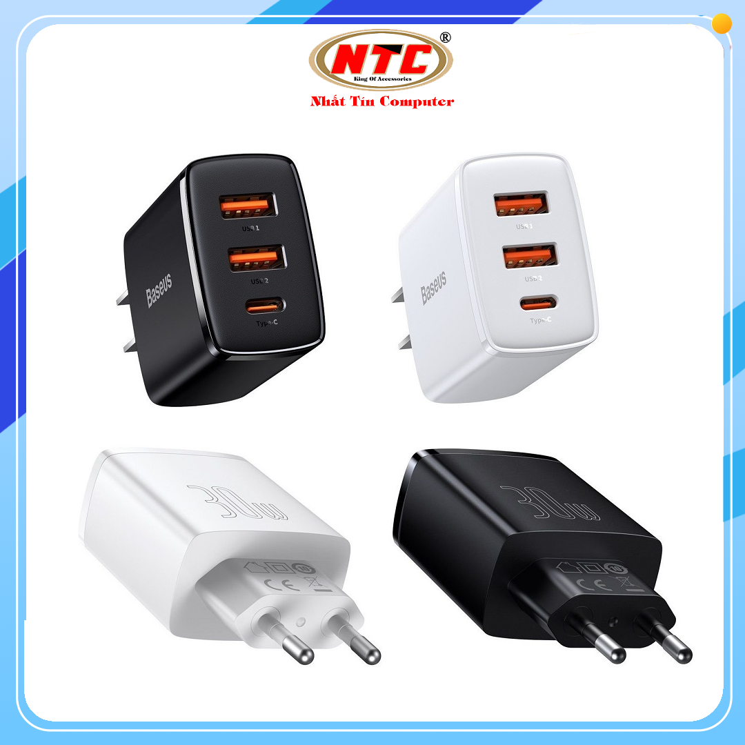 Cốc sạc nhanh 3 cổng Baseus Compact USB dual port + TypeC 30W PD/QC3.0 - Nhất Tín Computer