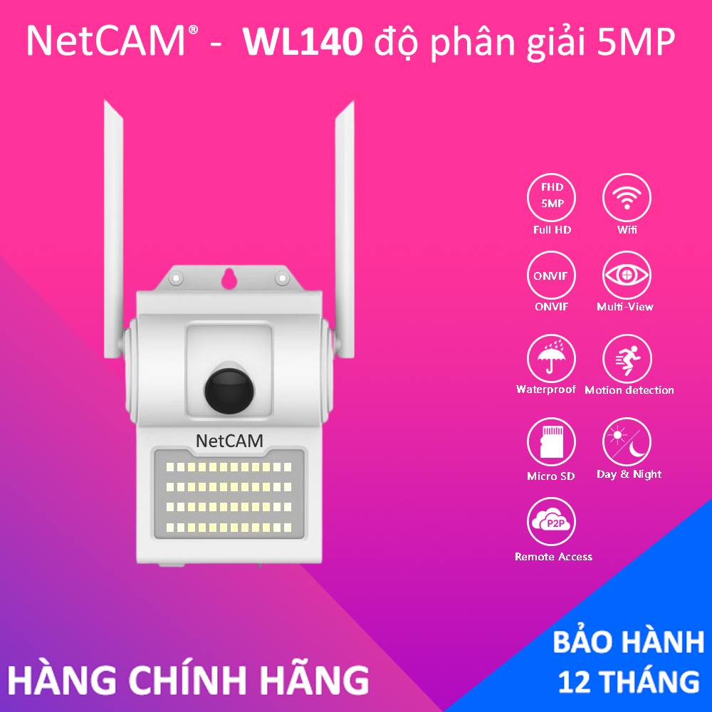 Camera IP Wifi NetCAM WL140, Độ phân giải 2MP / 5MP, Góc Nhìn Rộng 140º, Đèn Phát Sáng Khi Phát Hiện Có Người, Chống Nước Tốt