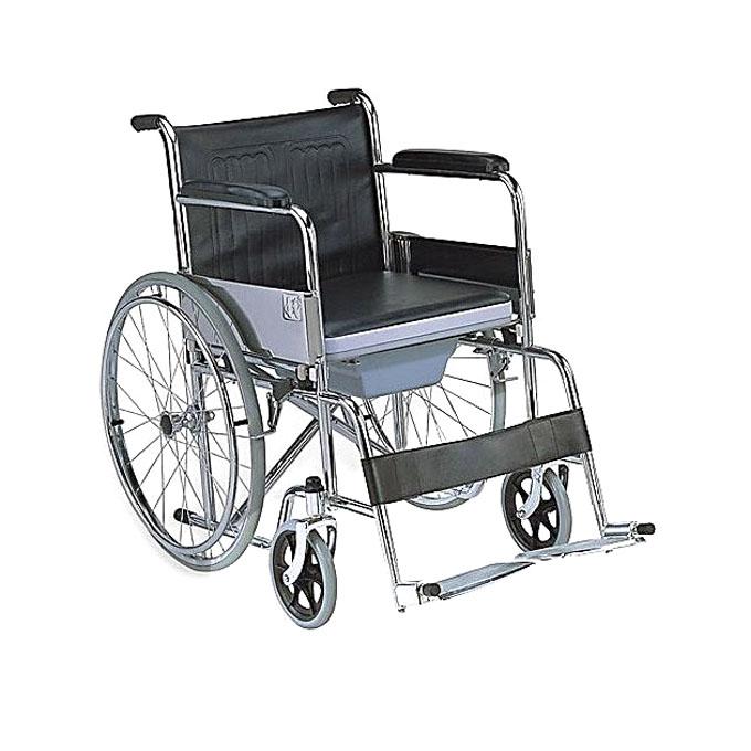 SCW02MCA Commode Wheelchair - Silver and Black.