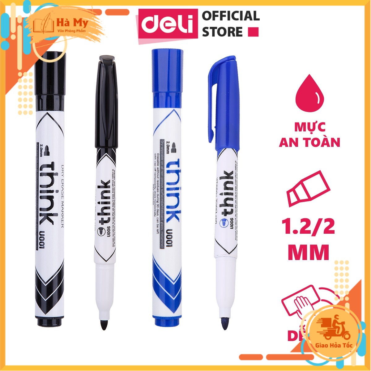 (1 Cây) Bút dạ bảng Deli ngòi 2.0mm màu sắc tươi sáng, an toàn sử dụng