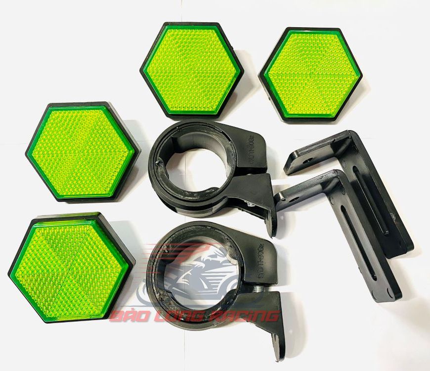 Combo mắt mèo lục giác 6 cạnh trước sau gắn xe máy màu XANH LÁ siêu rẻ