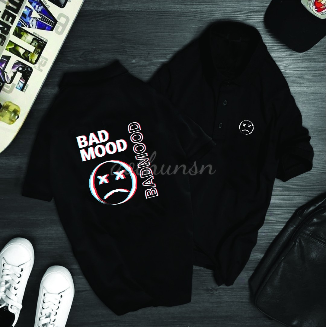 (aothunsn) Áo thun cổ trụ cổ bâu polo Bad Mood (VẢI DA CÁ)