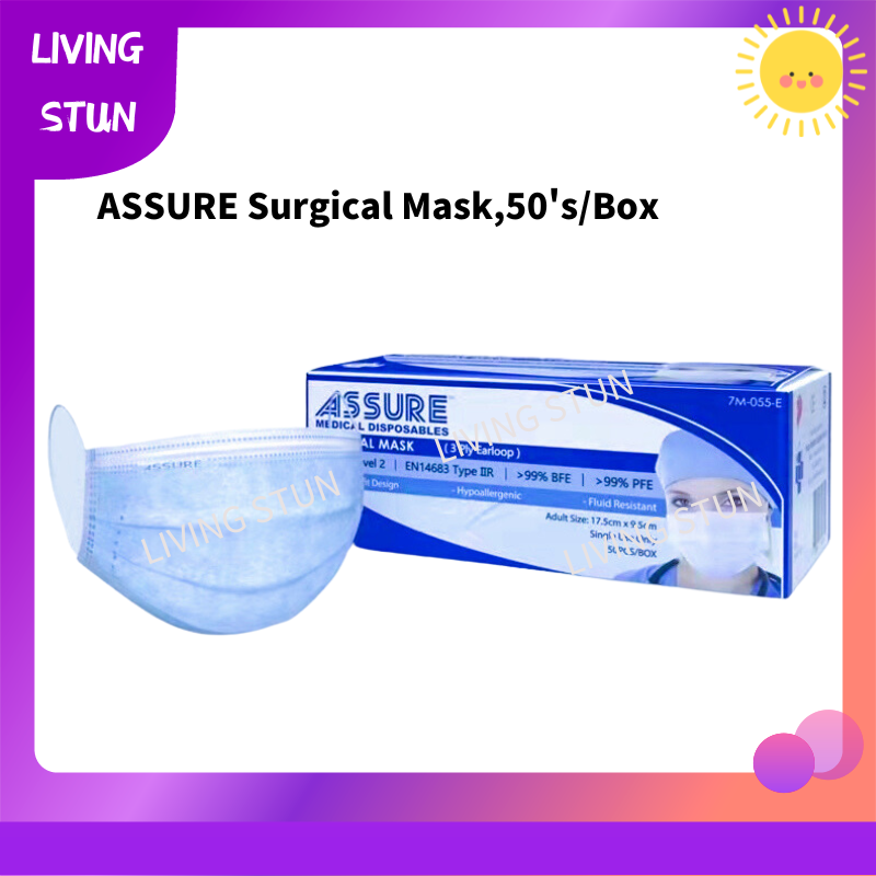 ASSURE Surgical Face Mask Earloop 50's/box Disposable 3ply | Lazada ...