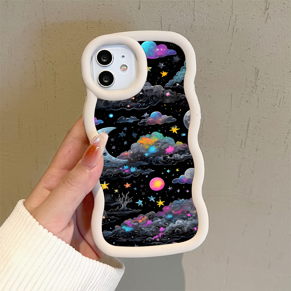 AMORVOR for OPPO A1K Realme C2 Back Cover Colorful Black Cloud Pattern Luxury Phone Case Macaron Wave Soft Silicone Mobile Cover. 