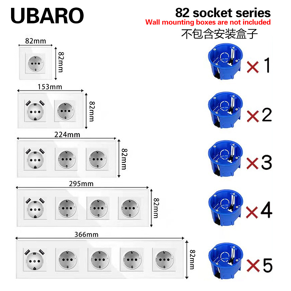 Cross-border 82 type USB socket tempered glass panel switch socket 5V2A concealed wall round box socket wholesale