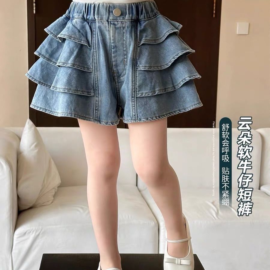 Shorts Kids Girl Summer New Korean Style Fashion Sweet Cake Skirt Denim Shorts