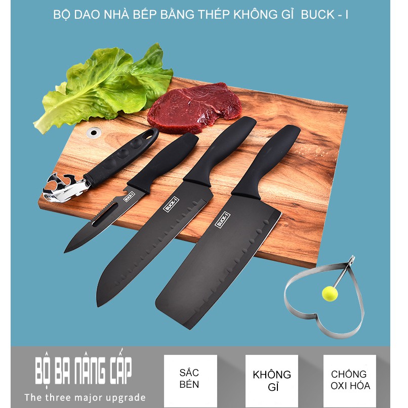 (BH12T) BỘ DAO NHÀ BẾP BUCK BLACK 5 MÓN GIÁ RẺ