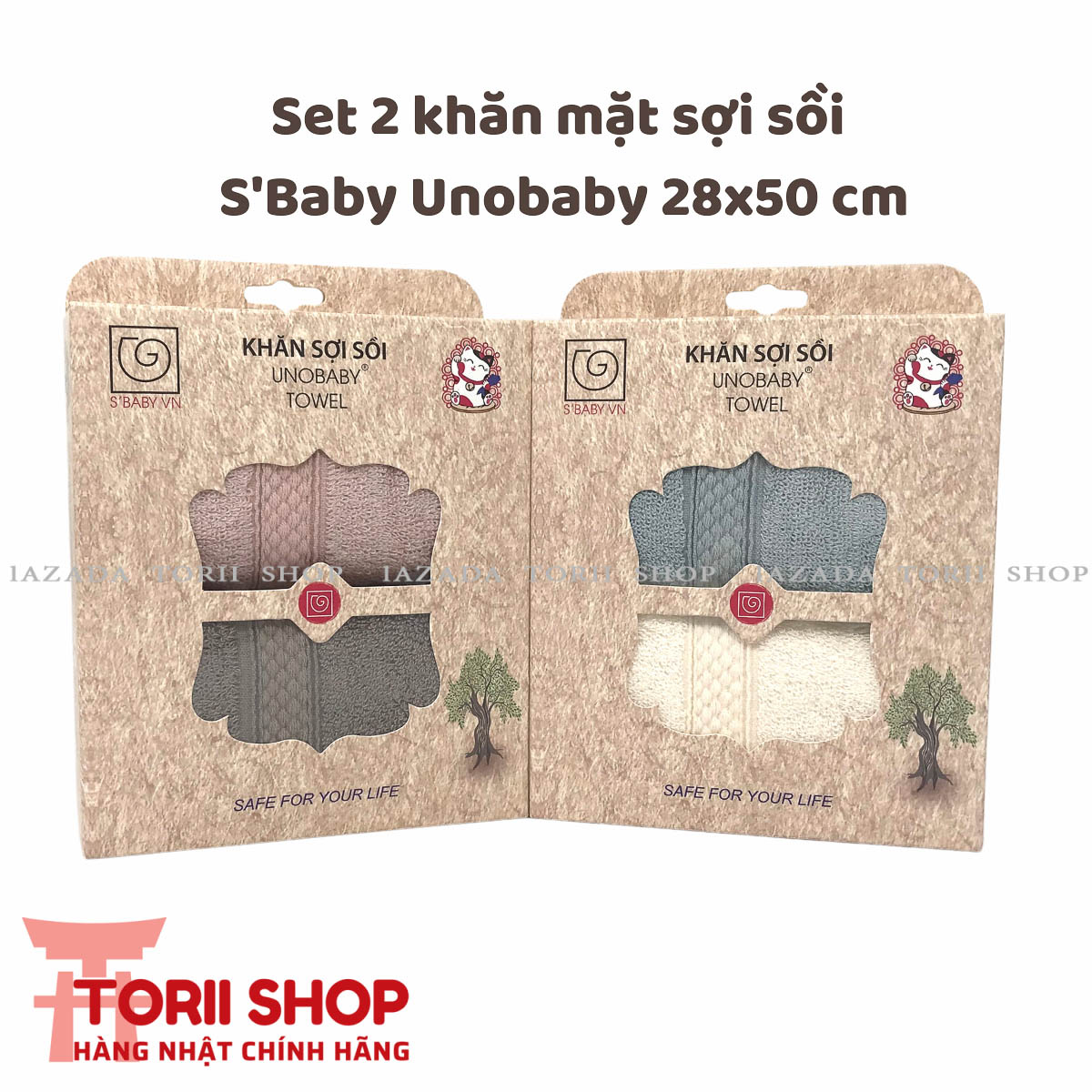 Set 2 khăn mặt S'Baby Unobaby 28x50 cm, set 2 sợi tre và set 2 sợi sồi thấm hút nhanh, thoáng khí, mềm mại