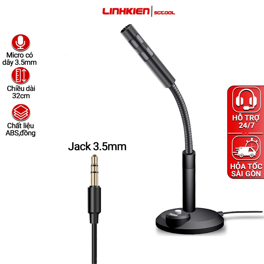 Micro Để Bàn có dây chân jack 3.5 cho pc,laptop, điện thoại, học online, thu âm vi tính,livestream