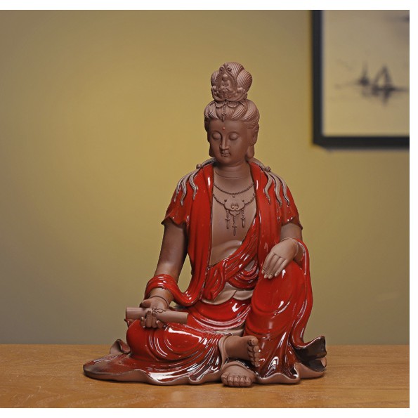 Tượng phật bà quan âm phổ hiền- tượng quan âm bồ tát gốm tử sa cỡ lớn
