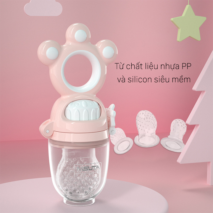 Túi nhai ăn dặm cho bé Misuta cao cấp chống hóc giúp bé tập nhai đồ ăn hoa quả, đồ dùng ăn dặm cho bé, tui nhai an dam cho be, núm nhai ăn dặm, túi nhai chống hóc cho bé, bộ ăn dặm cho bé