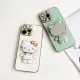 TA for Vivo Y03 Y18 Y18E Y28S 5G Back Cover Back Cover Hello Kitty Mirror Folding Bracket Luxury Plating Case Soft Silicone Square Phone Case for Girls. 