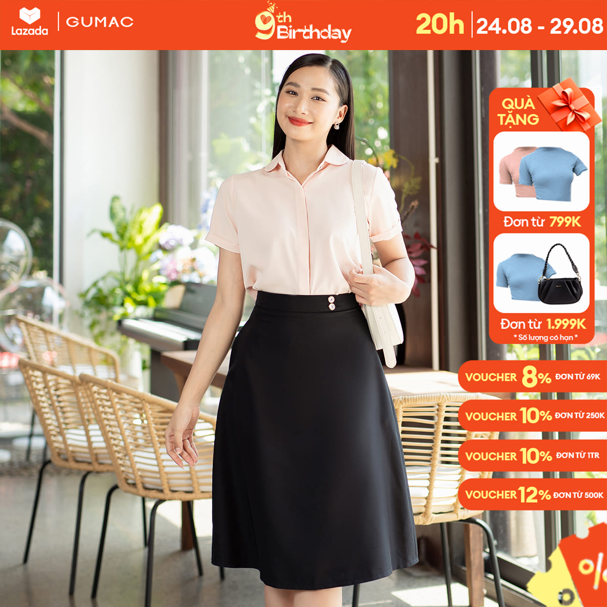 Chân váy phối nút eo thời trang gumac vd07014