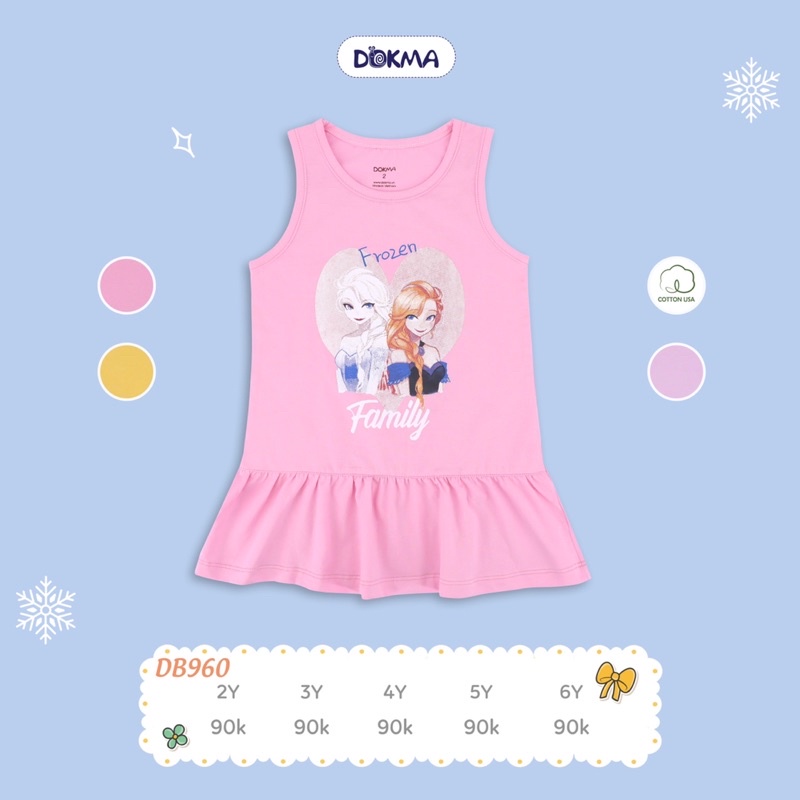 Váy ba lỗ (sát nách) bé gái Dokma chất Cotton mềm, mát(2-6y)
