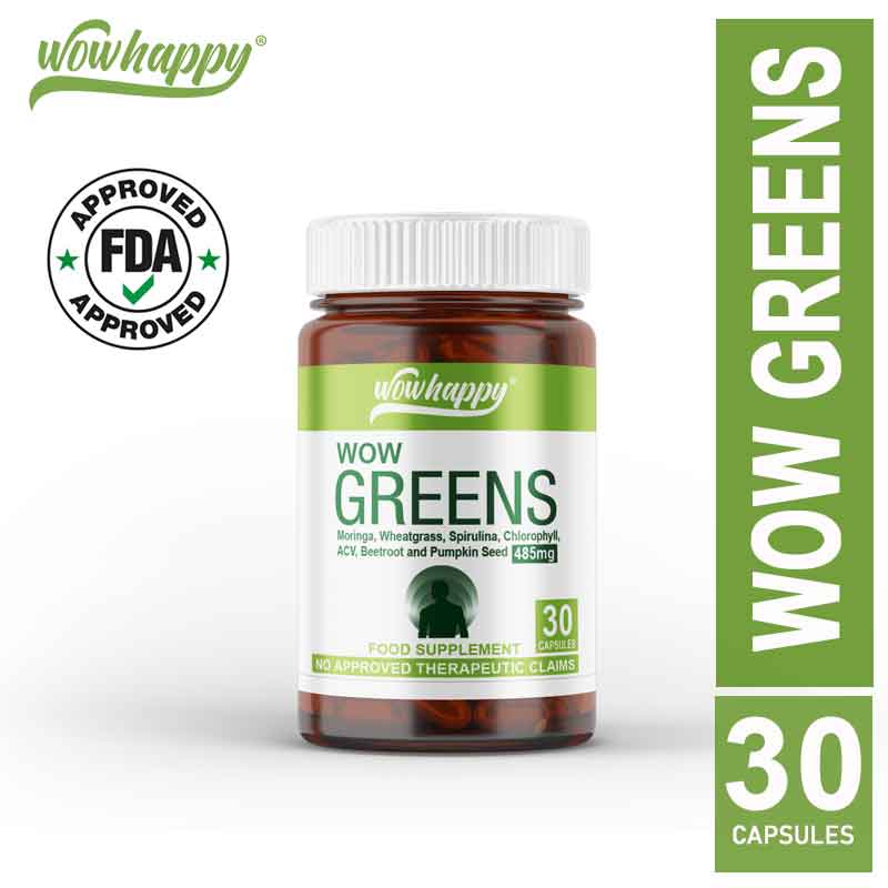 Wowhappy Wow Greens Capsules with Moringa, Wheatgrass, Spirulina, Apple