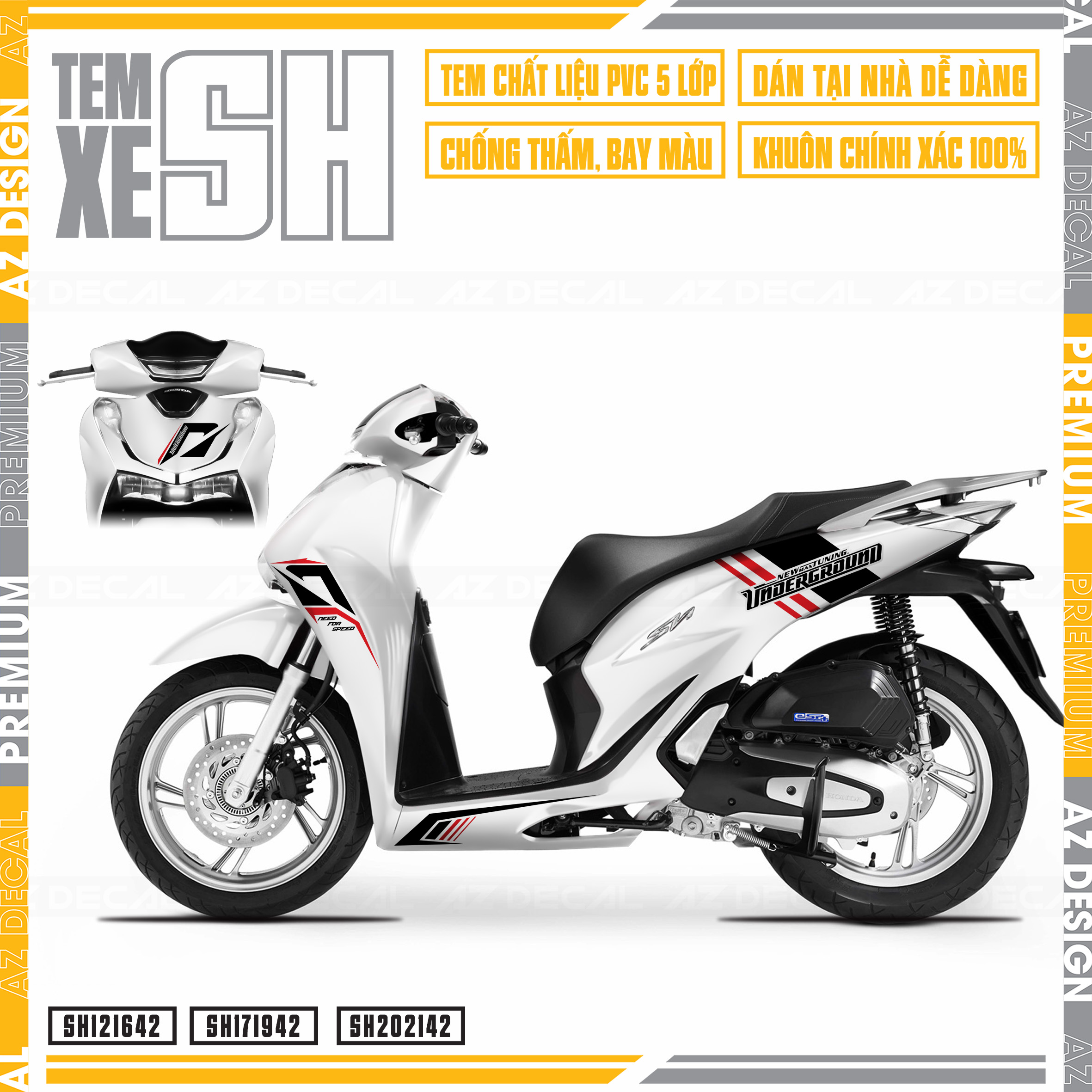 Tem xe sh mẫu newman tuning underground | sh42 | decal rời dán xe sh 2012 - 2019 - 2021 - 2022 cắt khuôn sẵn dễ sử dụng - azdecal
