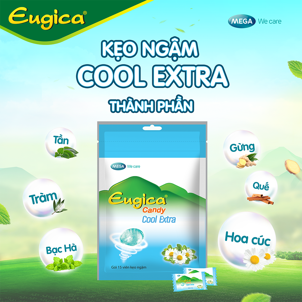 Kẹo ngậm thảo dược the mát EUGICA CANDY COOL EXTRA (Túi zip 15 viên)