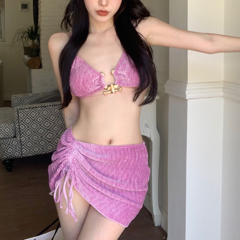 Bộ đồ bơi ba mảnh chất liệu nhung