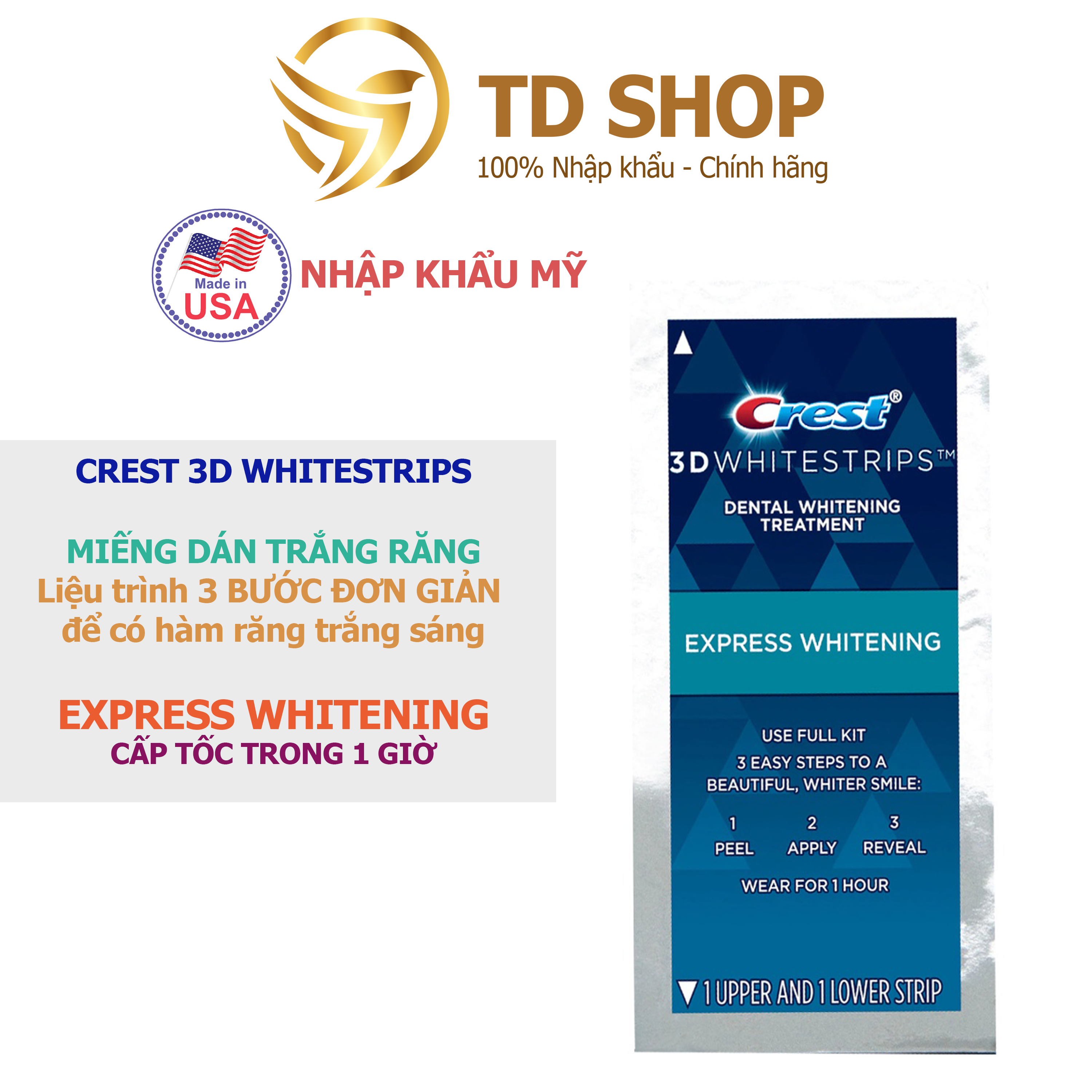 [NK Mỹ] Miếng Dán Trắng Răng CREST Professional Effects/1Hour Express tách lẻ - TD Shop