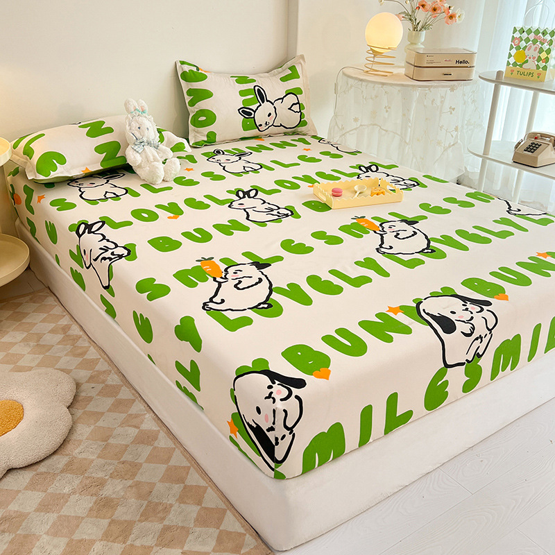 Solid color brushed bed cover solid color bed hat hotel mattress protector single piece cute