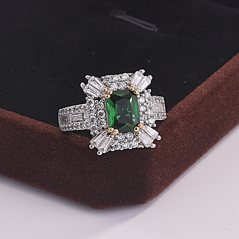 Emerald Diamond Square Princess Ring Engagement Ring