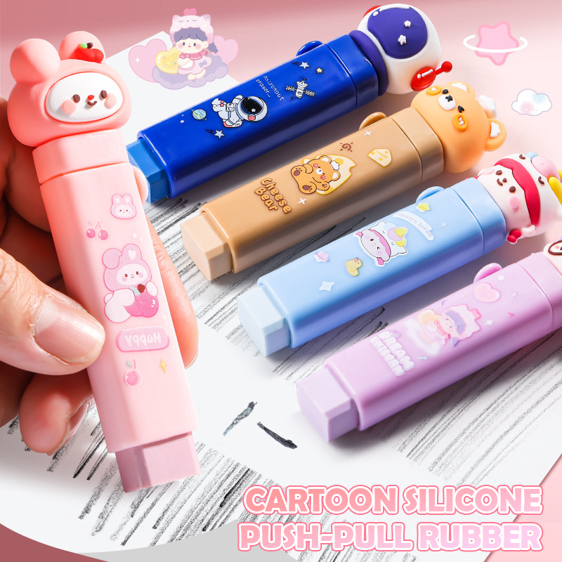 1Set Cute Cartoon Push-pull Erasers Student Rubber Writing Drawing ...