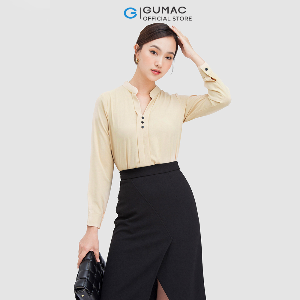 [CHỈ 4-6.4 | TẶNG ÁO THUN ĐƠN 799K] Áo sơ mi nữ GUMAC AC05005 phối 3 nút