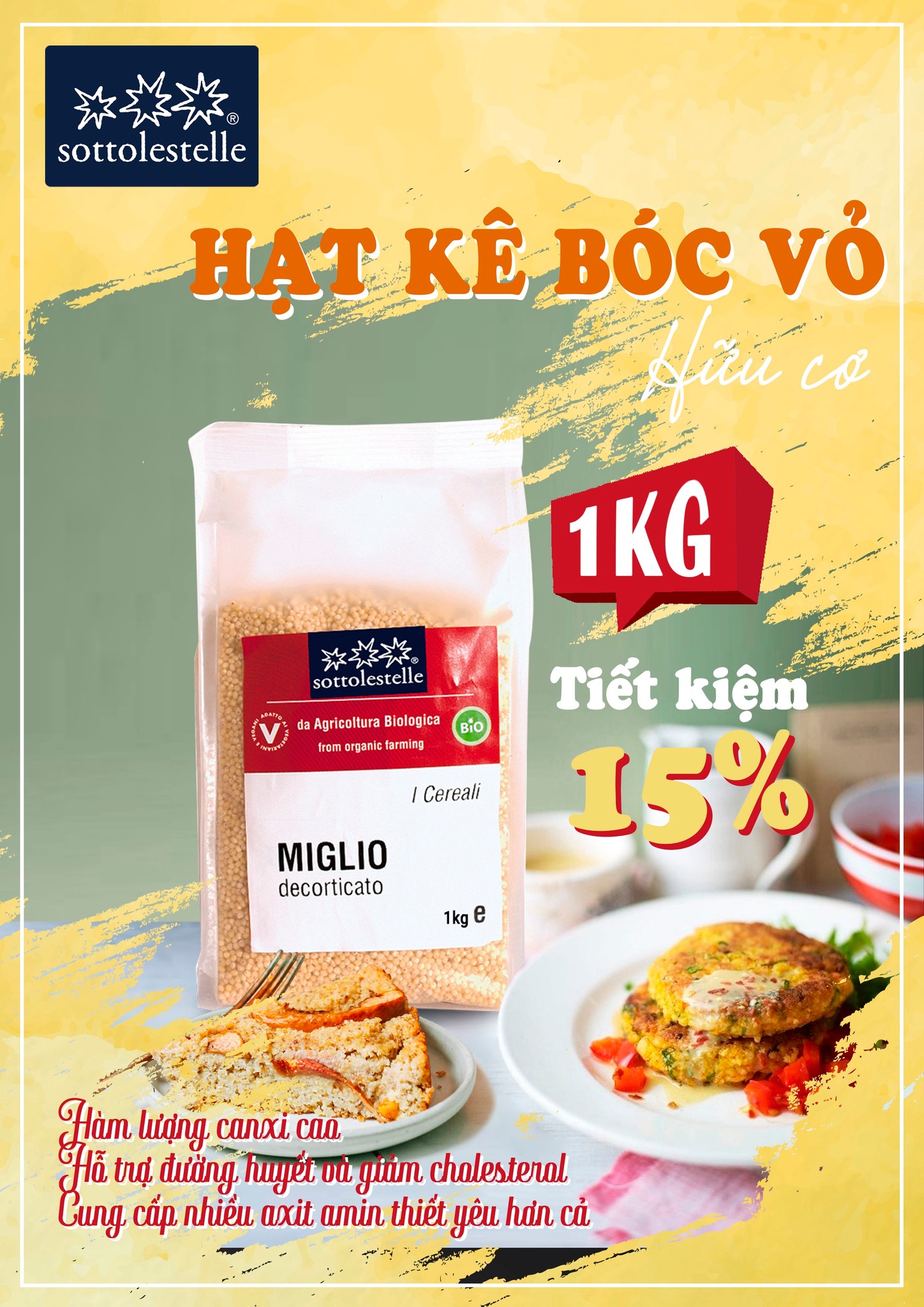 Hạt kê hữu cơ đã bóc vỏ Sottolestelle 500g