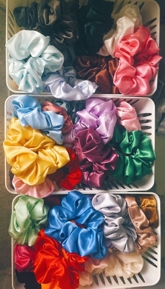 Dây cột tóc vải scrunchies lụa cao cấp màu tím - violet, nhiều size