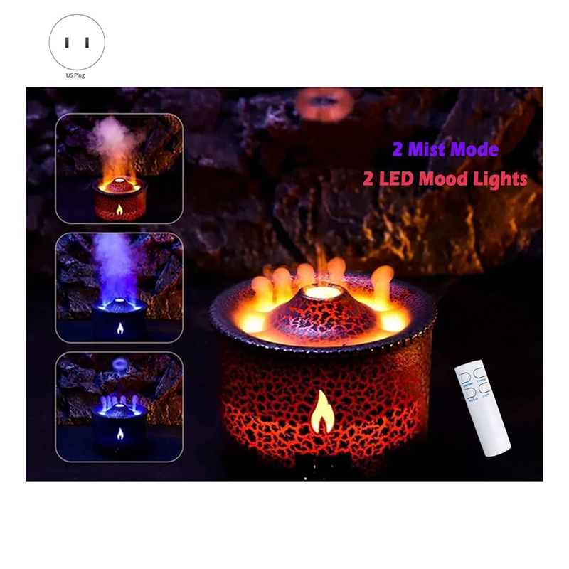 1 PCS Essential Oil Black Plastic Simulation Humidifier for Volcano Diffusers 360ML Unique Flame and for Volcano 2 Mist Mode Humidifiers