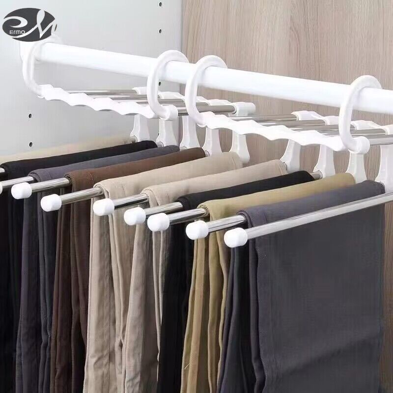Giá treo quần năm tầng bằng thép không gỉ nhiều chức năng nhiều lớp có thể gập lại chống trượt tủ quần áo giá treo quần ma thuật kẹp quần
