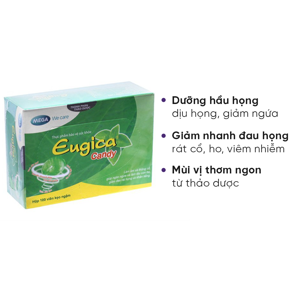 Kẹo Ngậm Thảo Dược Giảm Ho Eugica Candy (Hộp 100 Viên)
