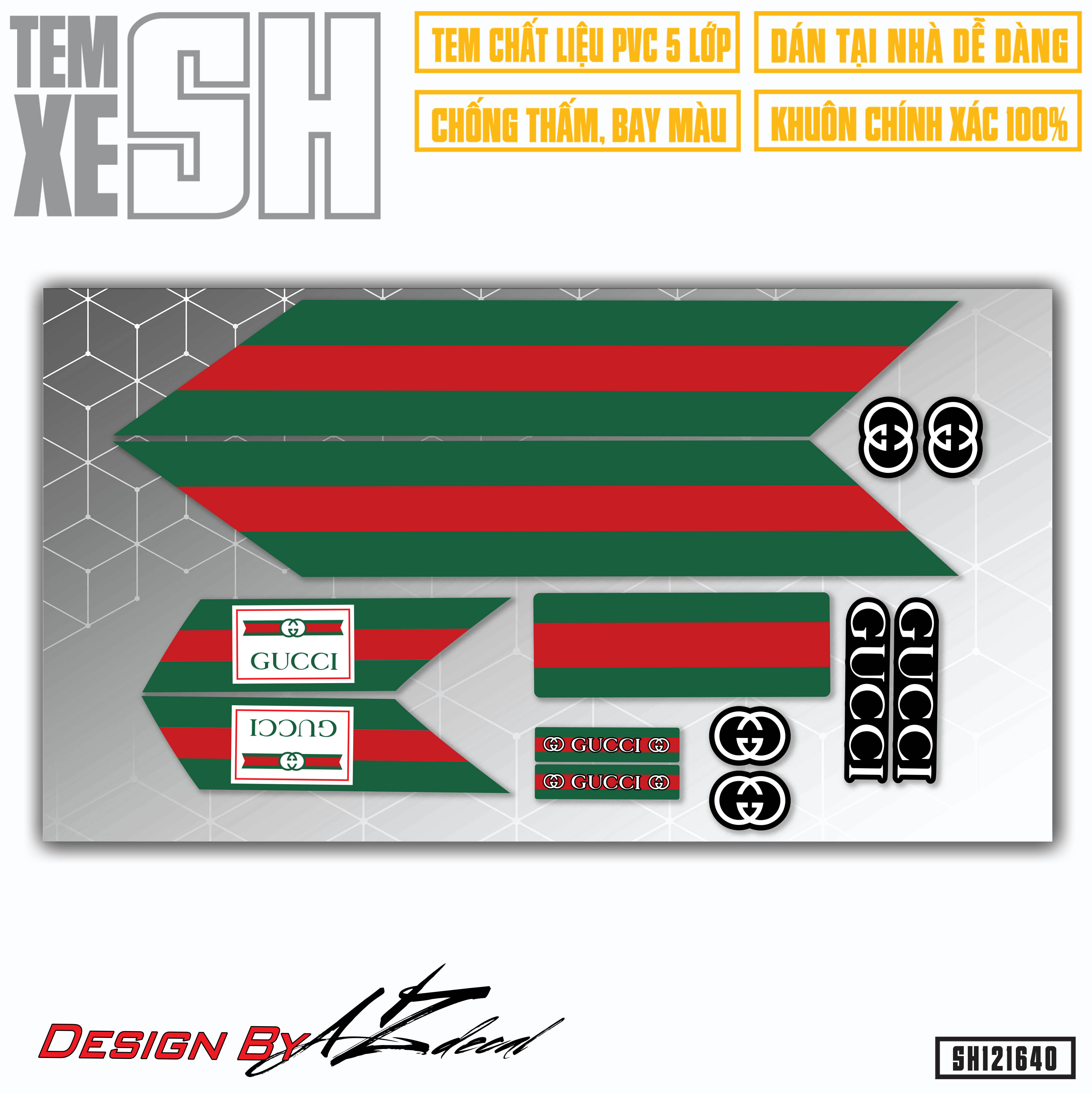 Tem chế dán xe sh mẫu guccii | sh40 | decal rời dán xe sh đen, đỏ, trắng chống nước, bền màu - azdecal