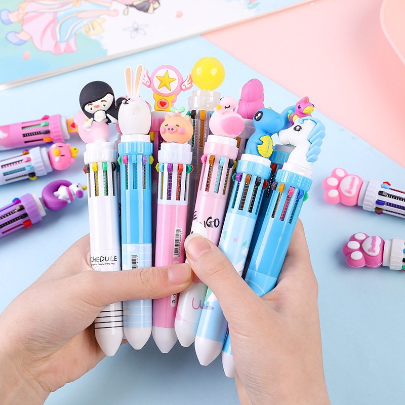 Bút bi 10 màu, 10 ngòi bút, hình 3d dễ thương