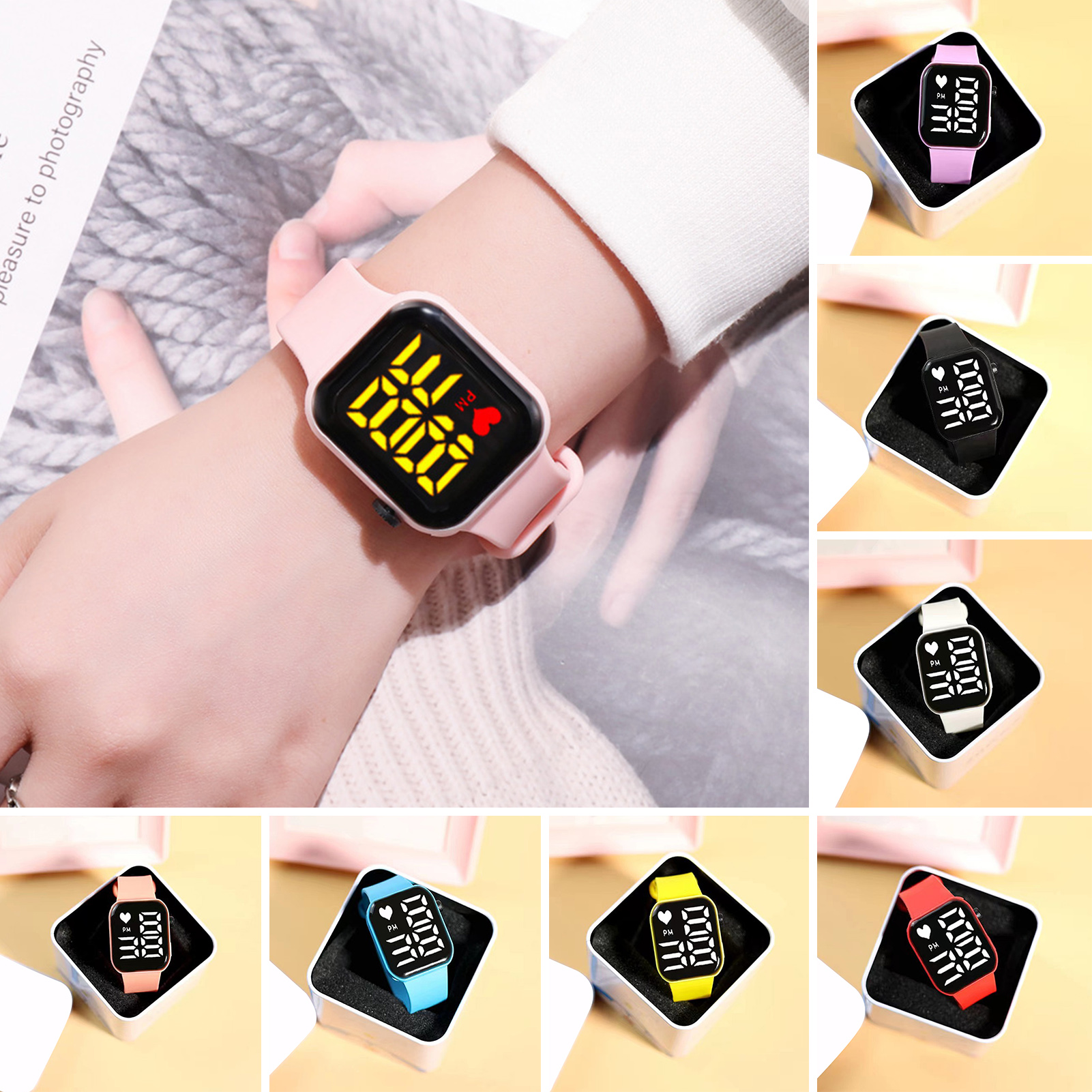 Wrist Watch Touch Control LED Digital Display Square Dial Portable Precise Time Silicone Band Multi-function Kids Electronic Watch Kids Gift