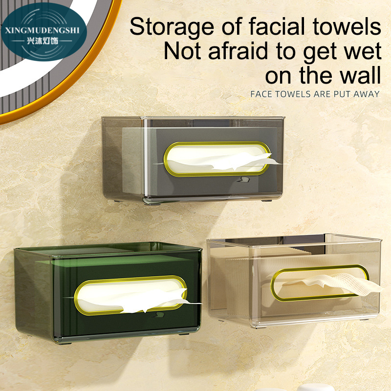 Wall hanging tissue box Light luxury side opening wall hanging tissue box Tissue face towel storage box